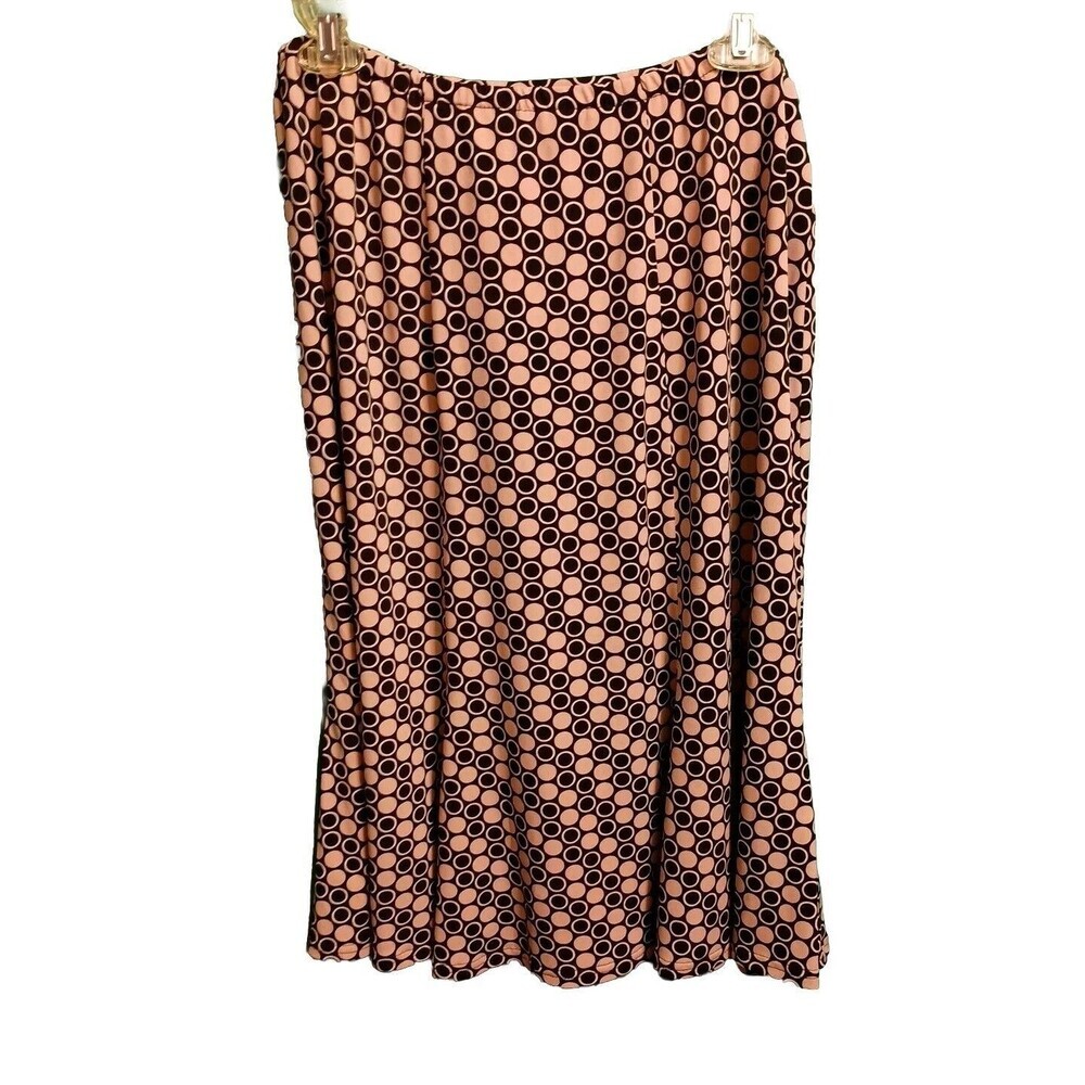 VTG Sandra Darren 60s Style Long Pleated Skirt Women 14 Brown Pink Polka Dots